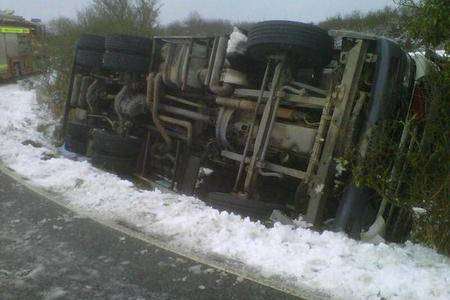 Overturned oil tanker in Richborough Road. Picture by Jon Griffin