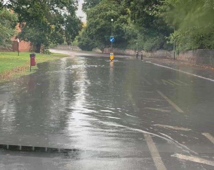 New Road in East Malling is flooded on both sides of the road. Picture: Lucy Johnson