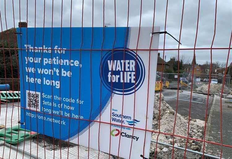 Signs say Southern Water 'won't be long' working on the road