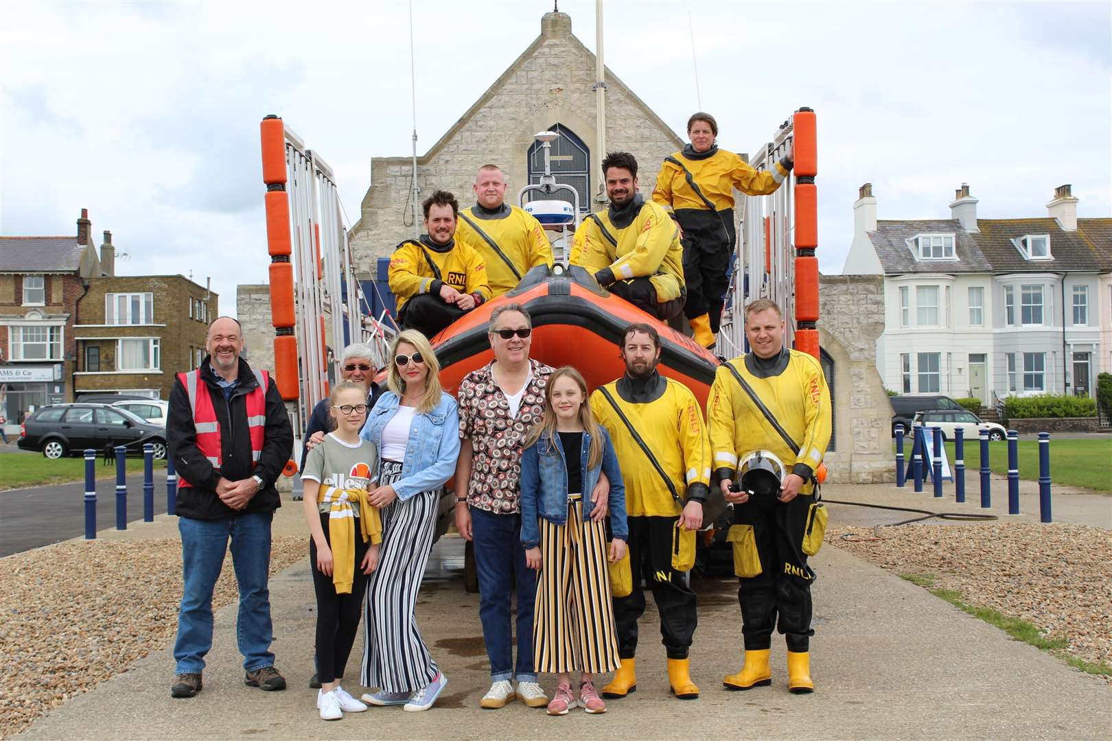 Vic Reeves and wife Nancy Sorrell, together with twin daughters Elizabeth and Nell met Walmer lifeboat volunteers in May