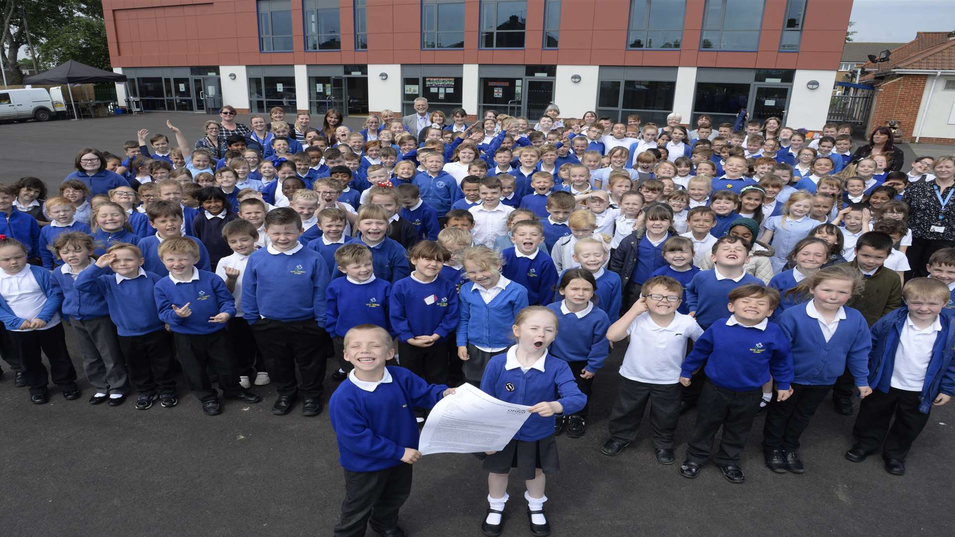 Staff and pupils at Rose Street Primary School, Sheerness which has gained a good Ofsted rating.