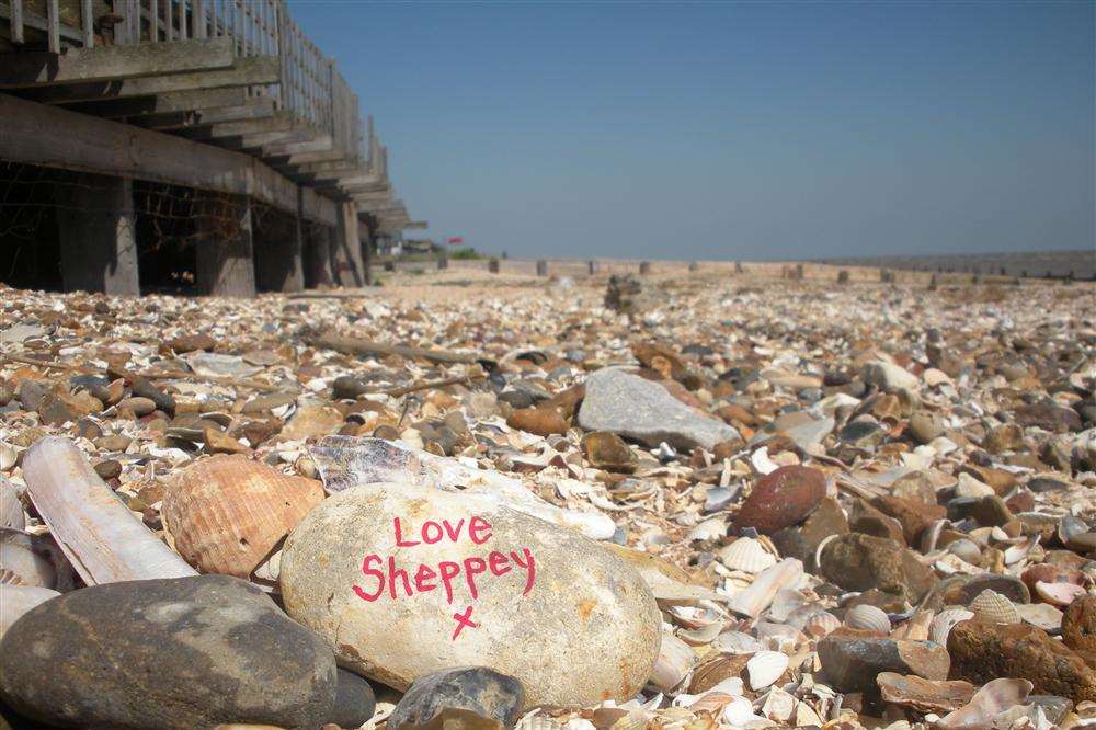 A Love Sheppey stone hidden at Shellness