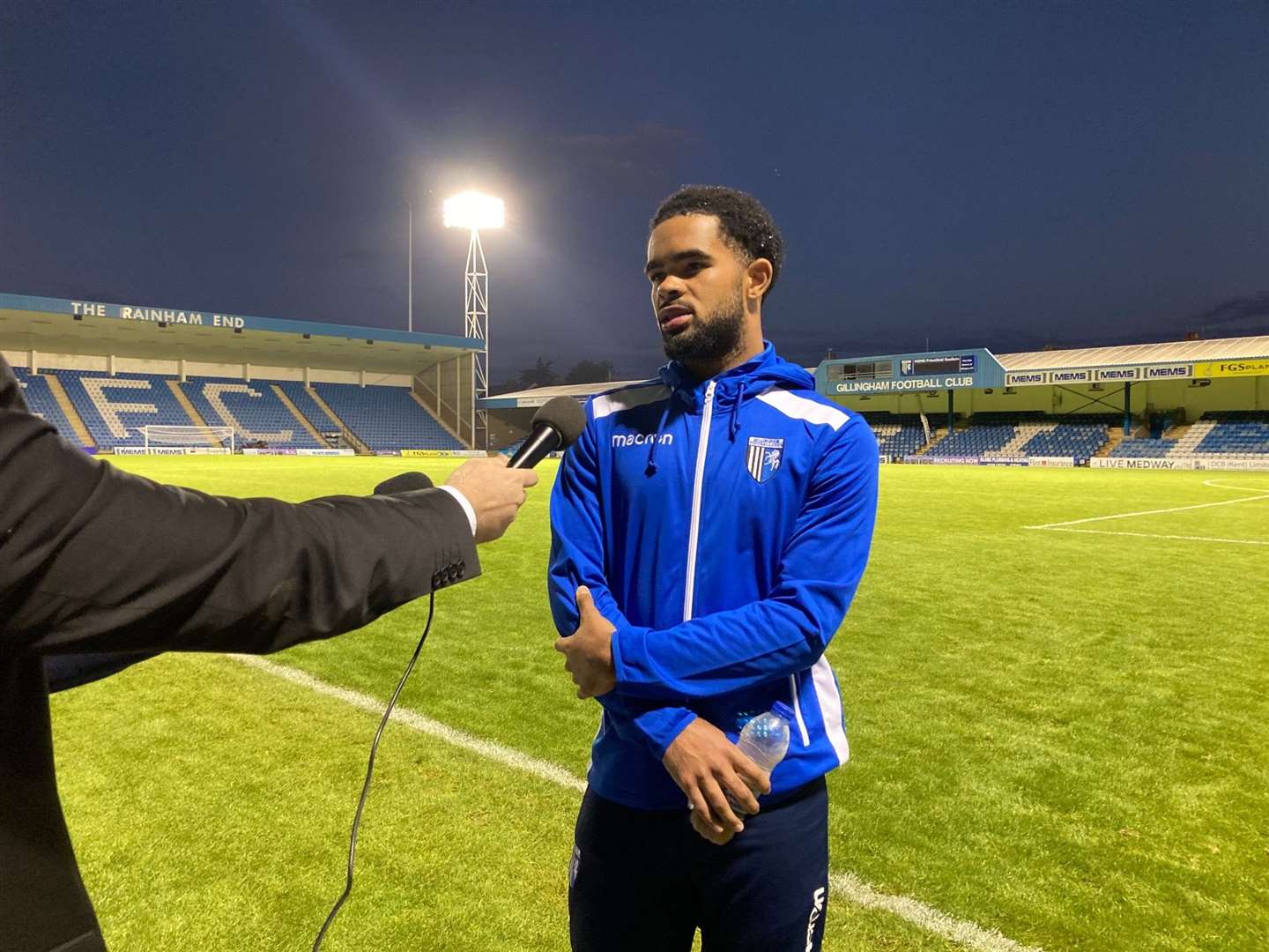 Trae Coyle speaks to the press after scoring his first for Gillingham (42187002)