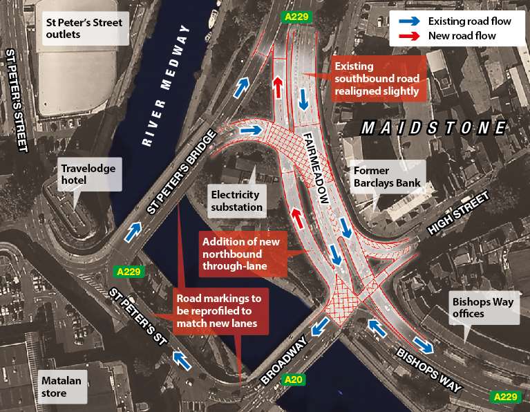 A graphic showing how the new road layout will look