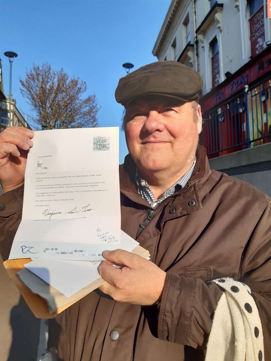 Cllr Graham Wanstall with the letter he received from Dame Vera Lynn's daughter