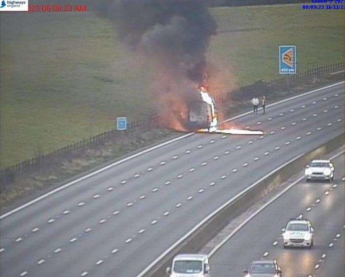 The van fire on the M25 near Sevenoaks this morning. Picture: National Highways