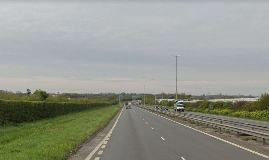 A crash involving two vehicles is causing queues on the A299 between Whitstable and Faversham. Picture: Google