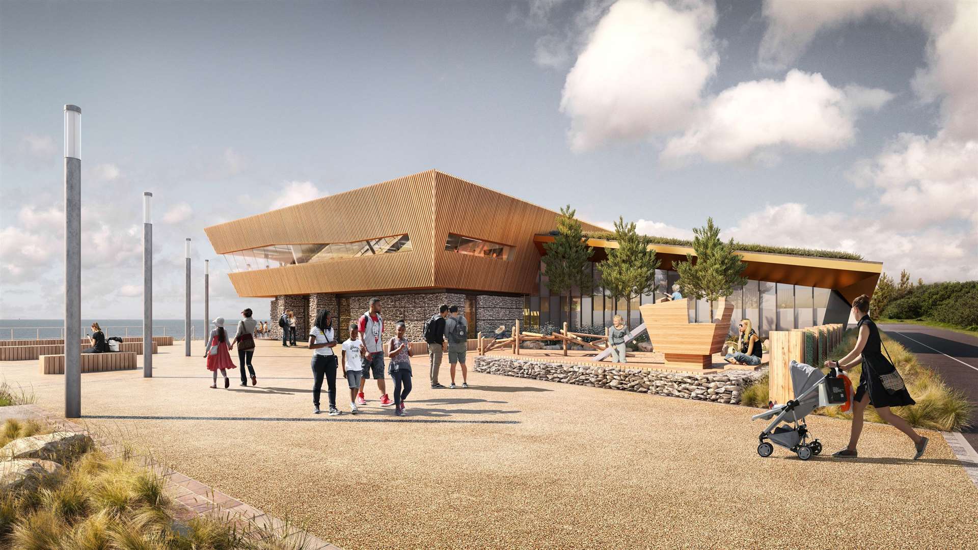 CGI of what the new leisure centre along the coastal road will look like