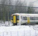 A Southeastern train in Wednesday morning's snow at Sevington, near Ashford. Picture: Gary Browne