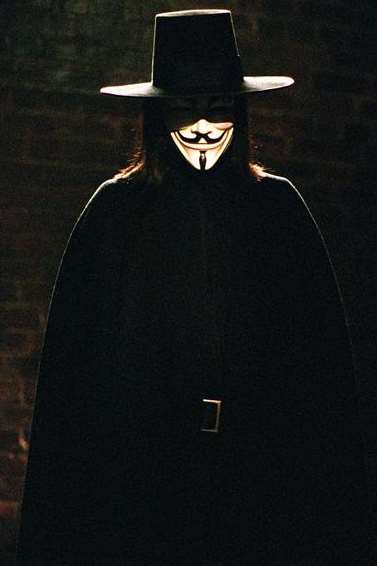 The masked man appears to have been inspired by Hugo Weaving's character in film V For Vendetta