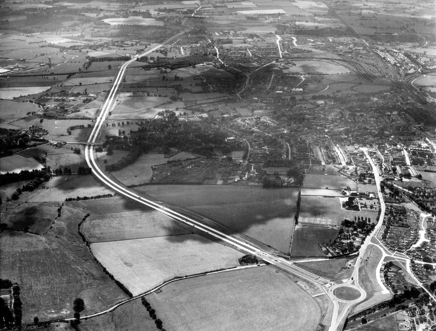 An aerial view showing the route of the original A20 Ashford bypass in 1957. Picture: Steve Salter