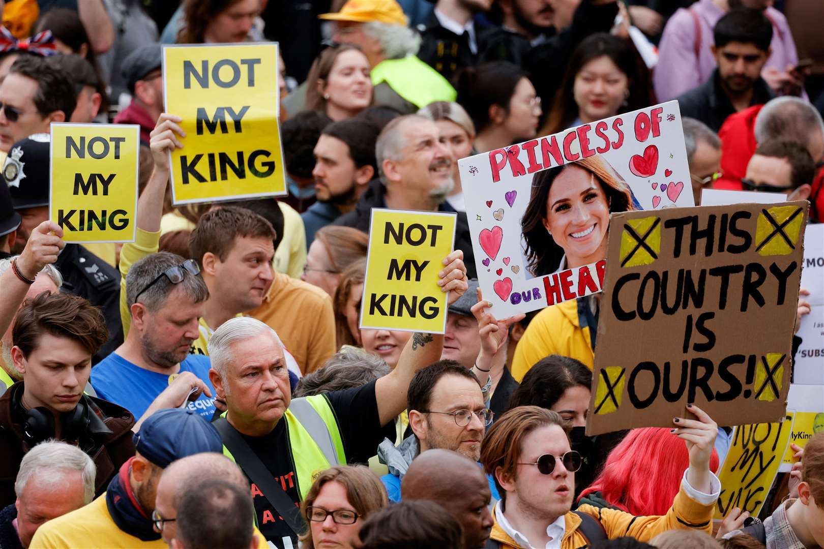 Anti-monarchy protesters demonstrate in London ahead of the coronation of King Charles III and Queen Camilla on Saturday (Piroschka van de Wouw/PA)