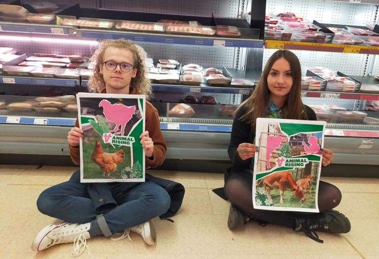 Activists from Animal Rising staged a protest at Morrisons in Wincheap, Canterbury. Picture: Animal Rising