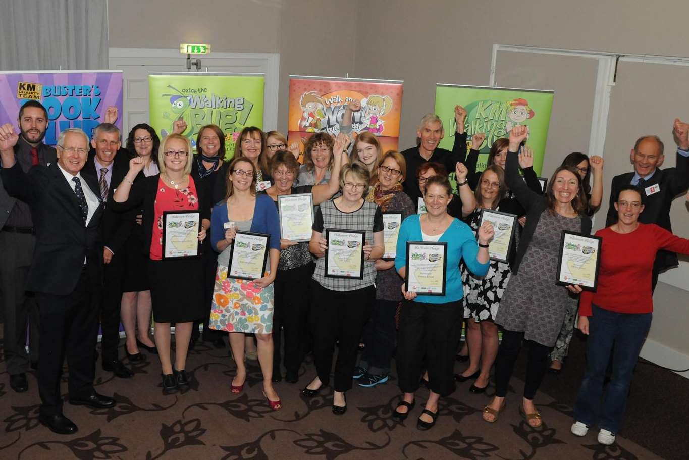 Kent Schools committed to green travel schemes for three academic years are rewarded with Platinum Pledge certificates from KM Walk to School sponsors during a presentation held at the Mercure Great Danes Hotel, Maidstone