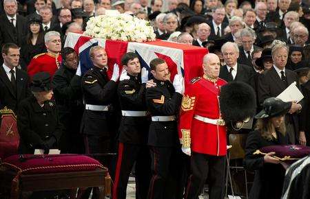 L Cpl Tej Pun, from the 1st Battalion Royal Gurkha Rifles, is a pallbearer carrying Baroness Thatcher's coffin at her funeral.