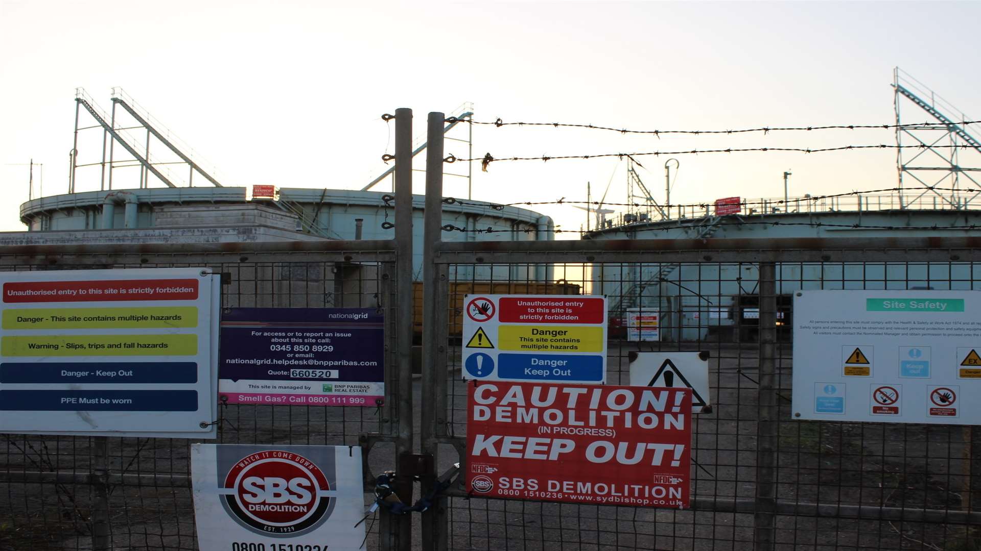 The old gasometers at West Minster on the Isle of Sheppey are being pulled down.