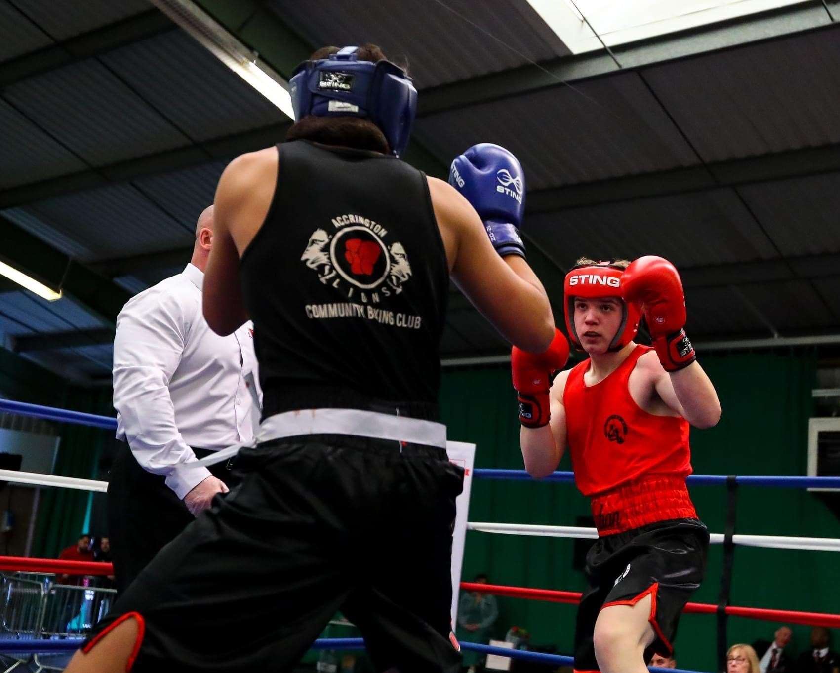Maidstone ABC boxer Nathan Williams (red) sizes up his next move. Picture: England Boxing