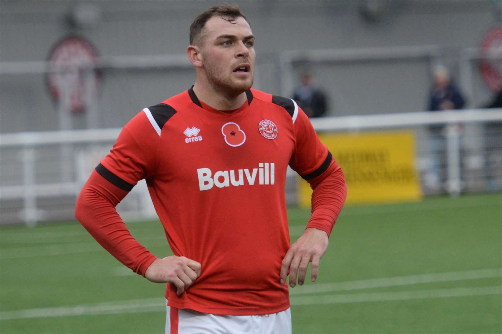 Chatham Town's Reece Butler got a goal back on Tuesday night but the woodwork denied them an equaliser. Picture: Chris Davey