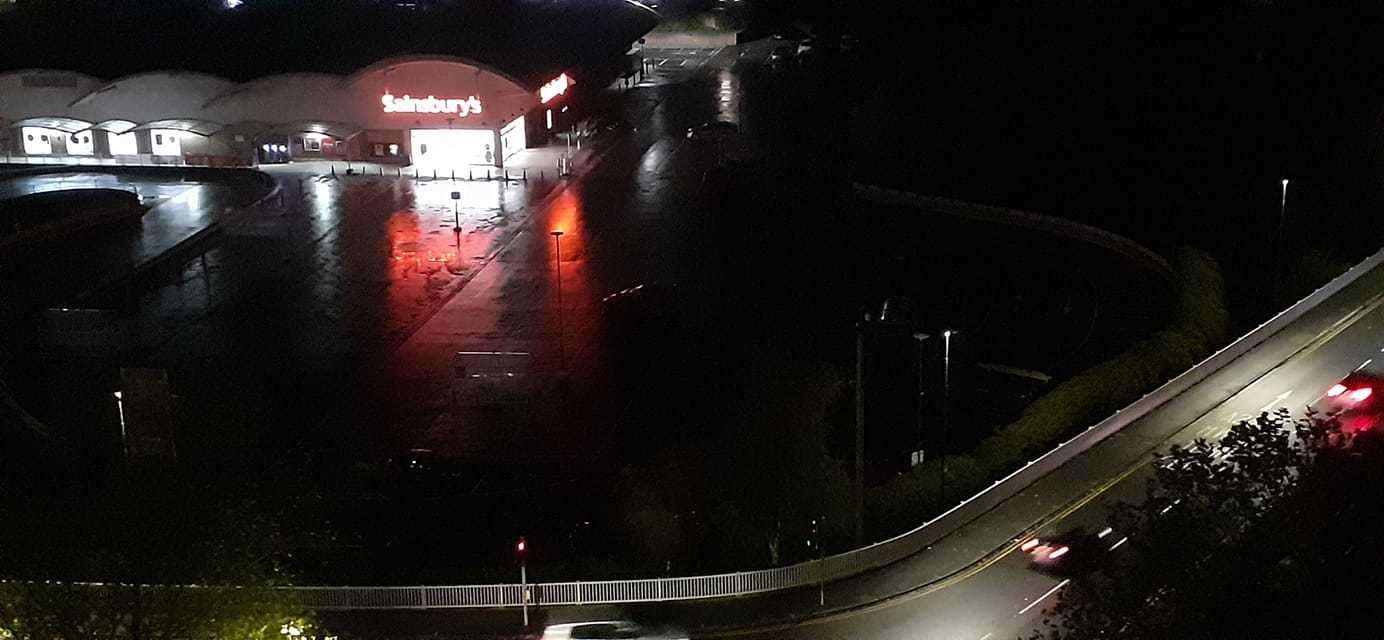 The car park in darkness due to broken lights at Sainsbury's in Maidstone. Picture: Jill Home