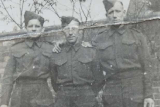During his time in the Armed Forces, Frank Foster is pictured left with comrades. Picture: SWNS.com