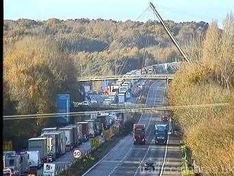 Traffic is being held on the London-bound M20. Picture: KCC Highways
