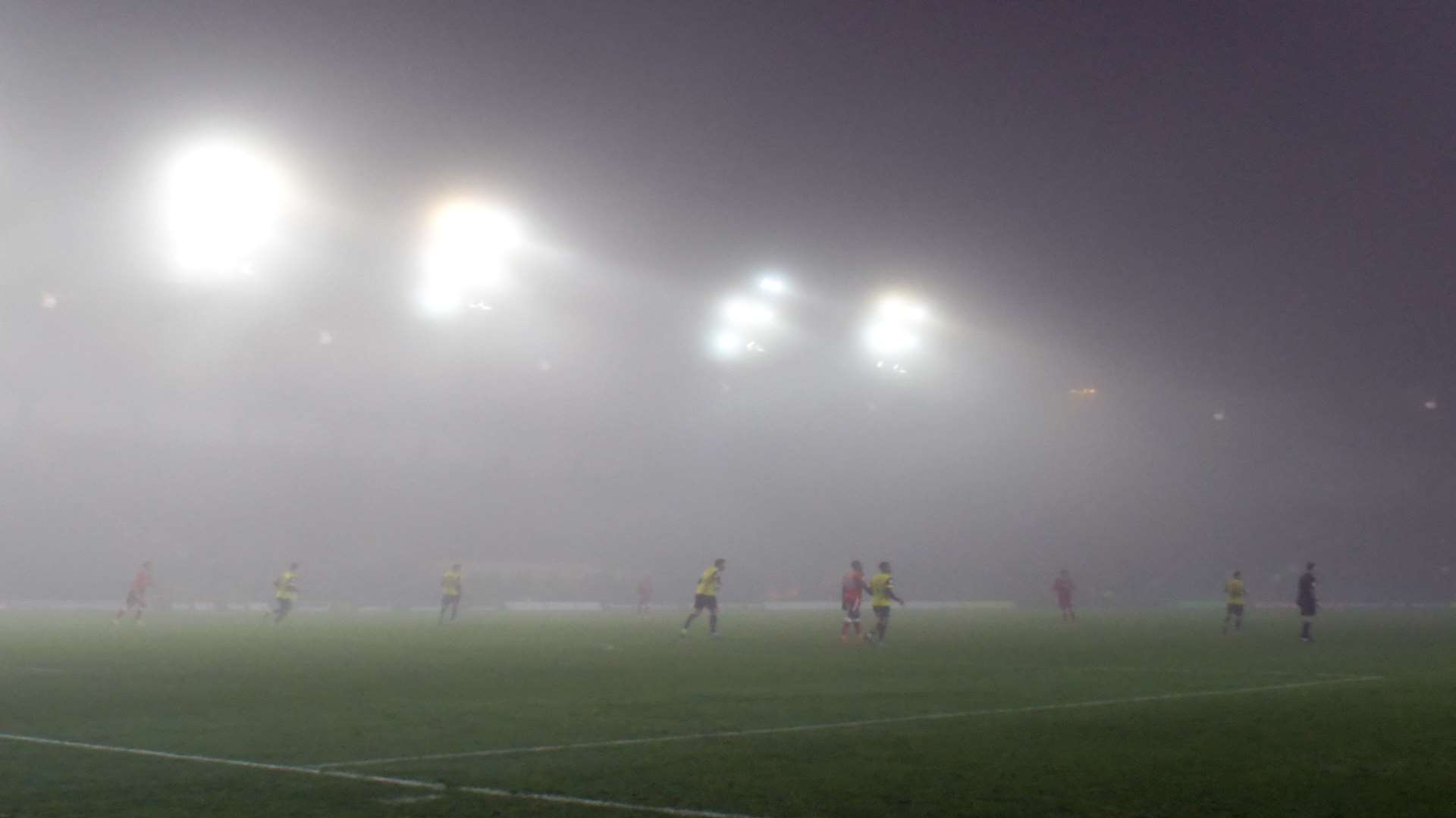 Heavy fog reduced visability in the second half, but the sides continued playing Picture: Barry Goodwin