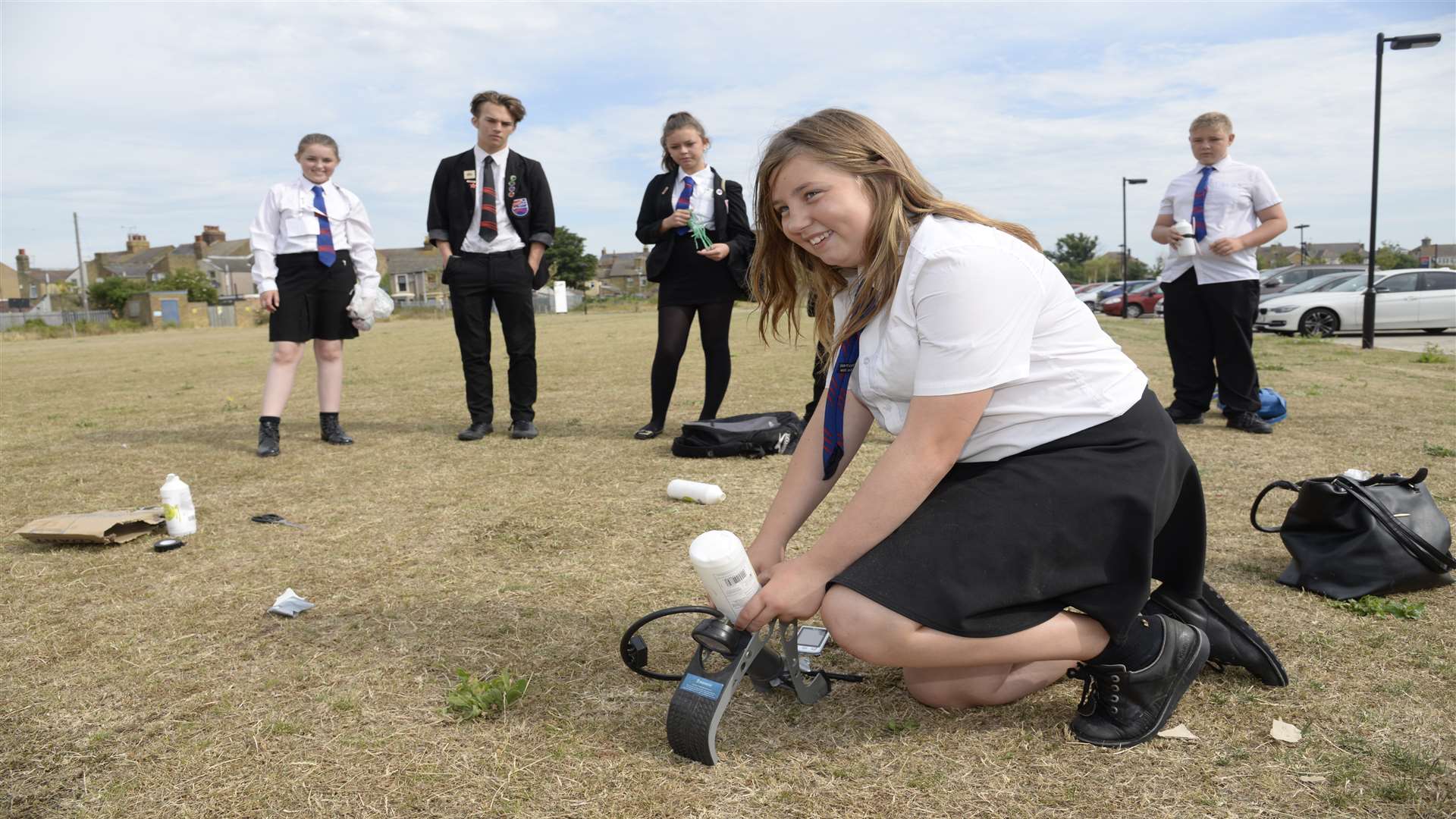 Tia Butcher, 12 at the Oasis Academy Isle of Sheppey about to launch one of their rockets