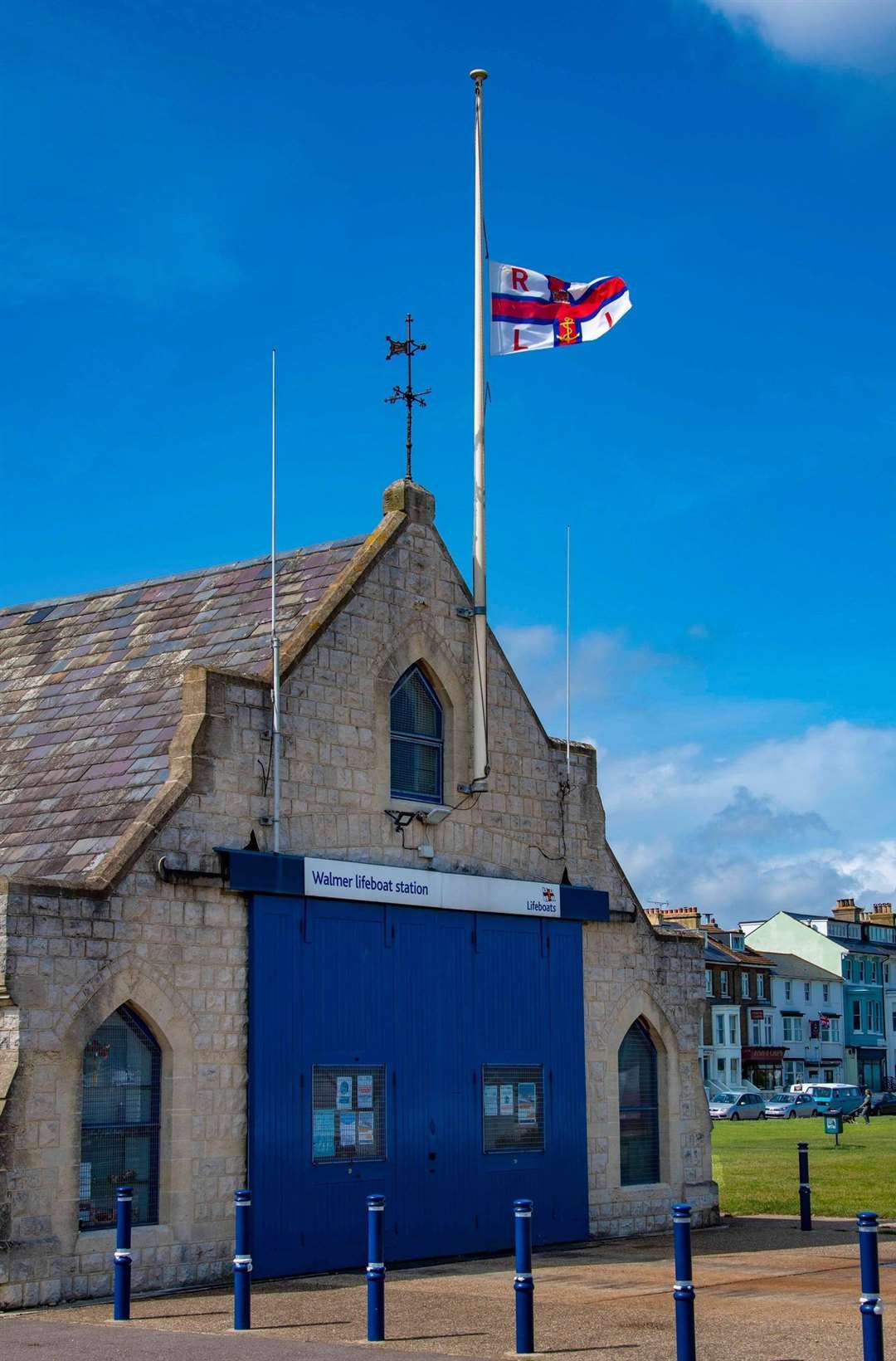 The Walmer RNLI flag at half mast for volunteer Tony Nash. Picture Chris Mansfield