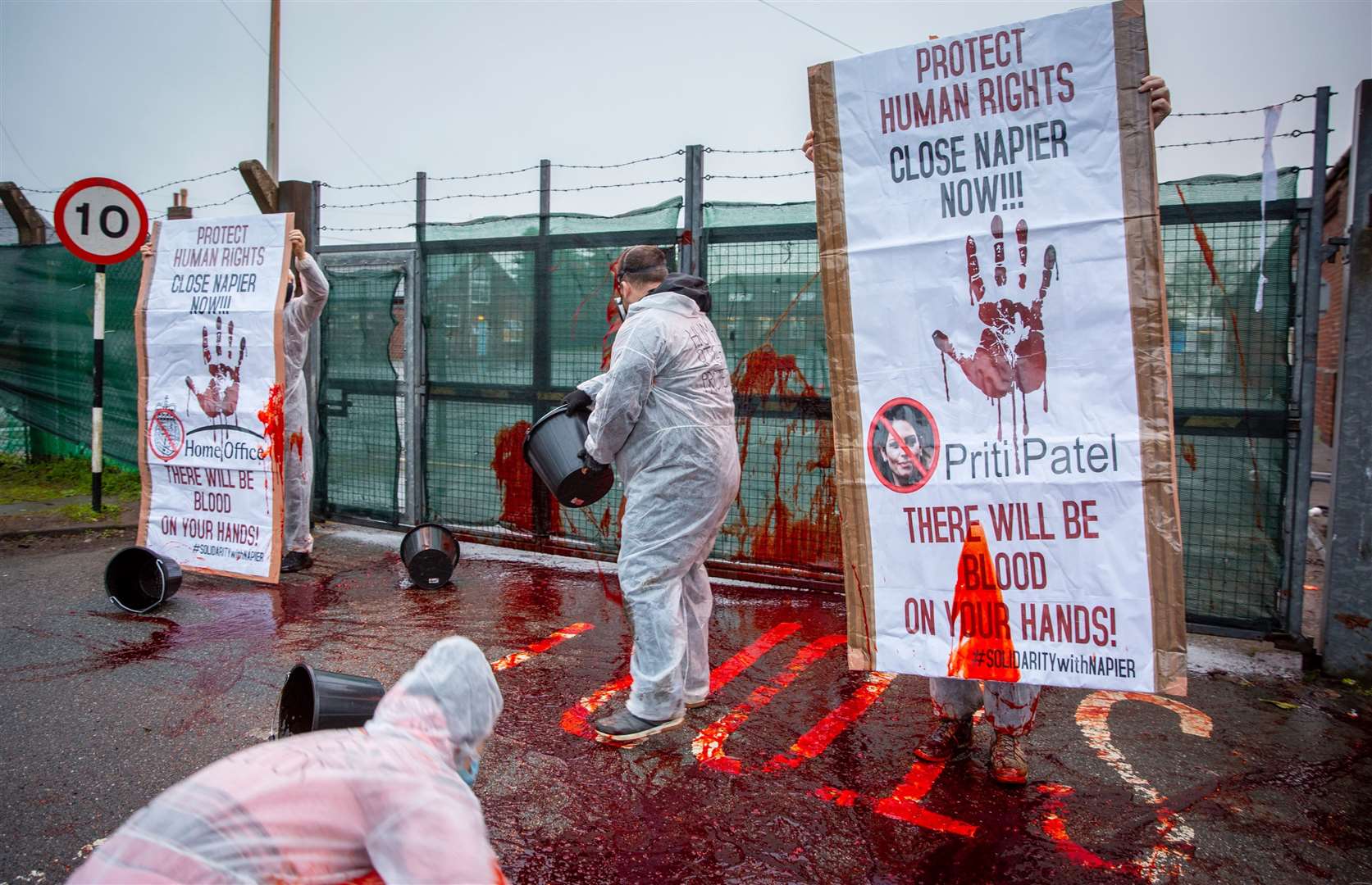 Activists threw buckets of fake blood over the barracks to highlight human rights concerns last year. Picture: Andrew Aitchison/In pictures via Getty Images