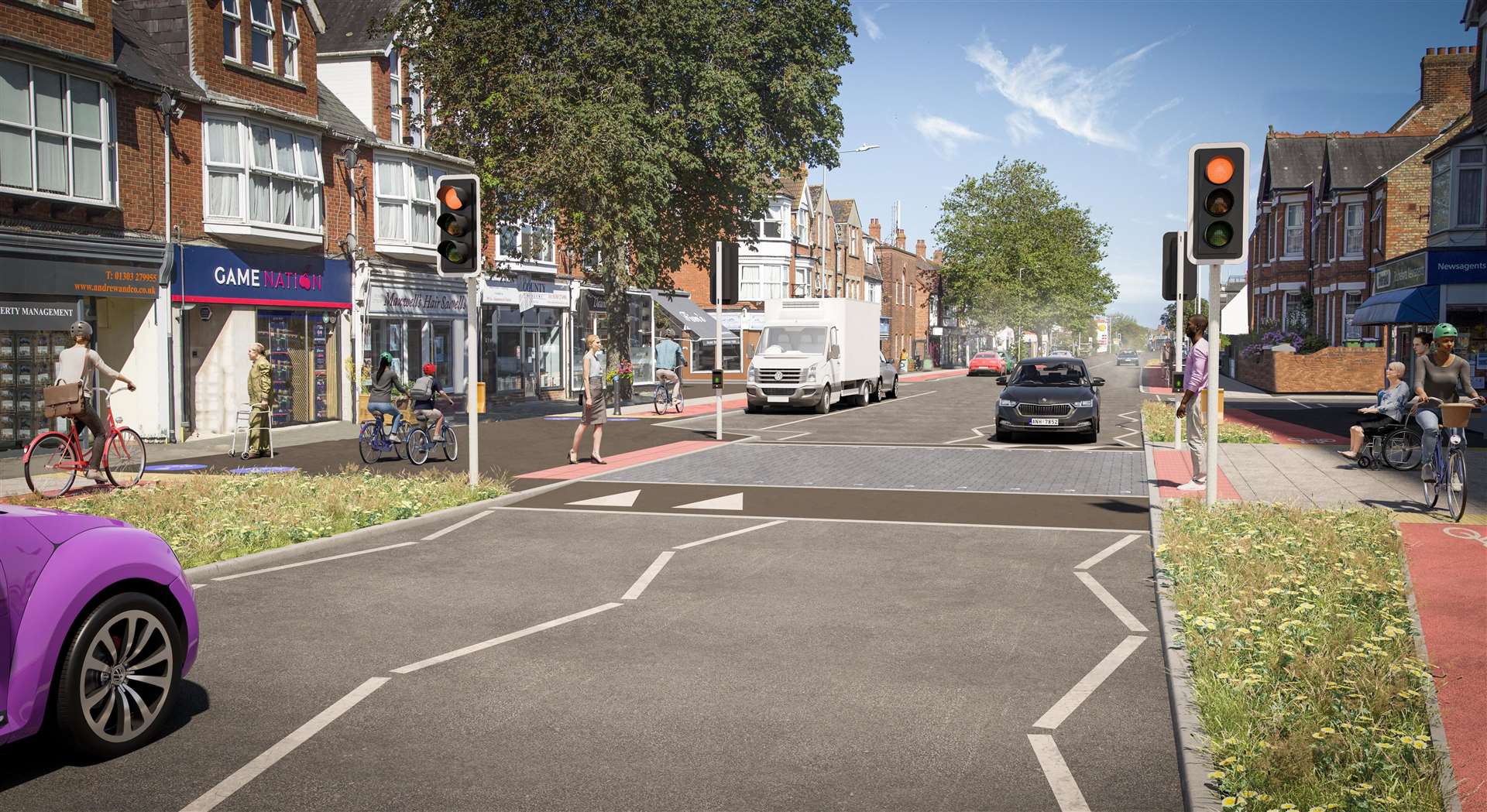 How the planned cycle lanes in Cheriton could look. Picture: Kent County Council