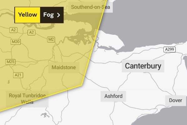 A map showing the yellow weather warning for fog. Picture: Met Office