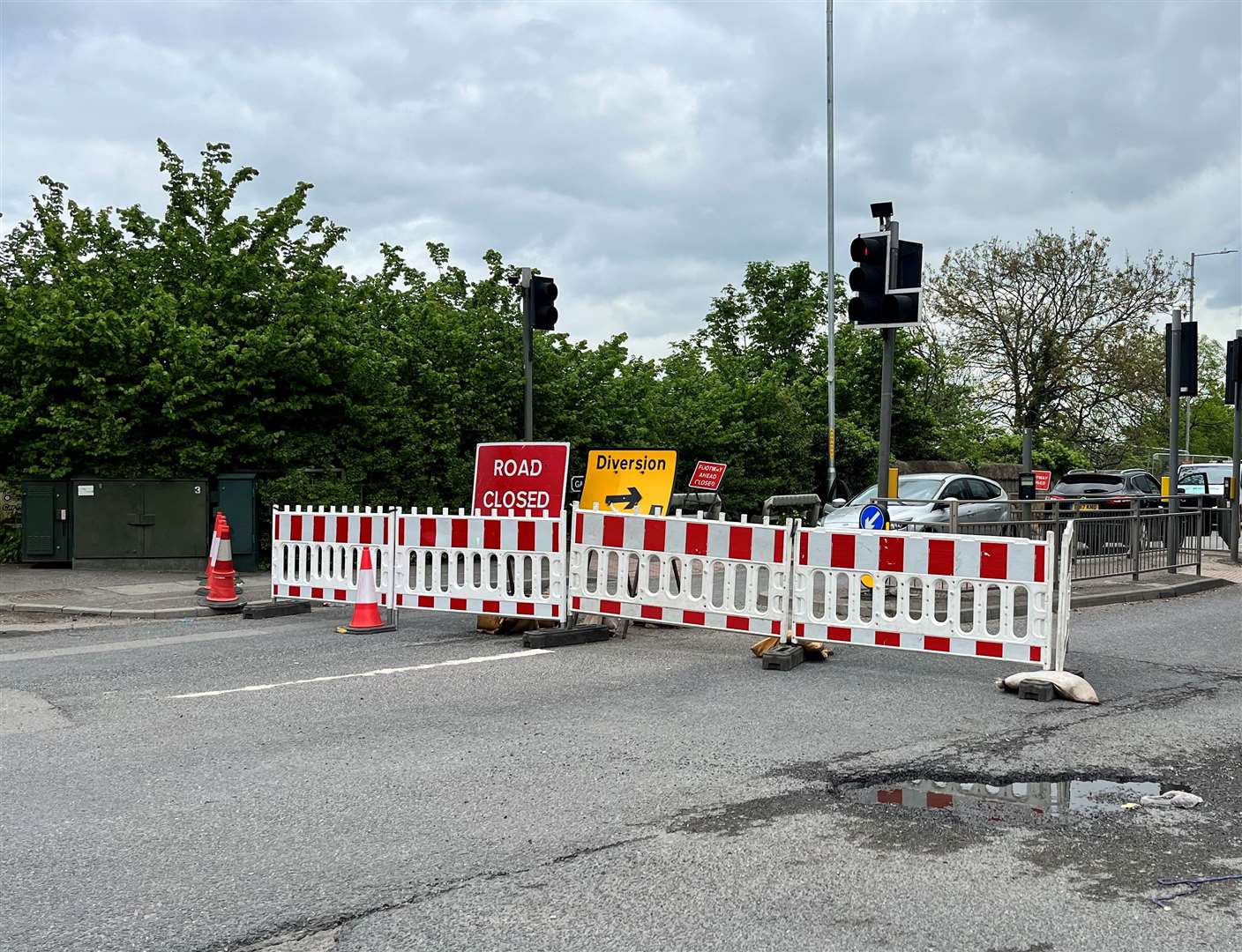 Road closure after collapse of Galley Hill Road in Swanscombe