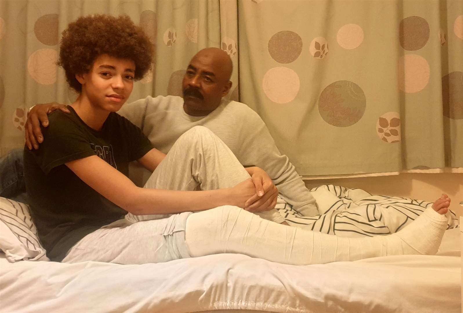 Noh Alnour recovering at home in 2020 with his dad, Aemir