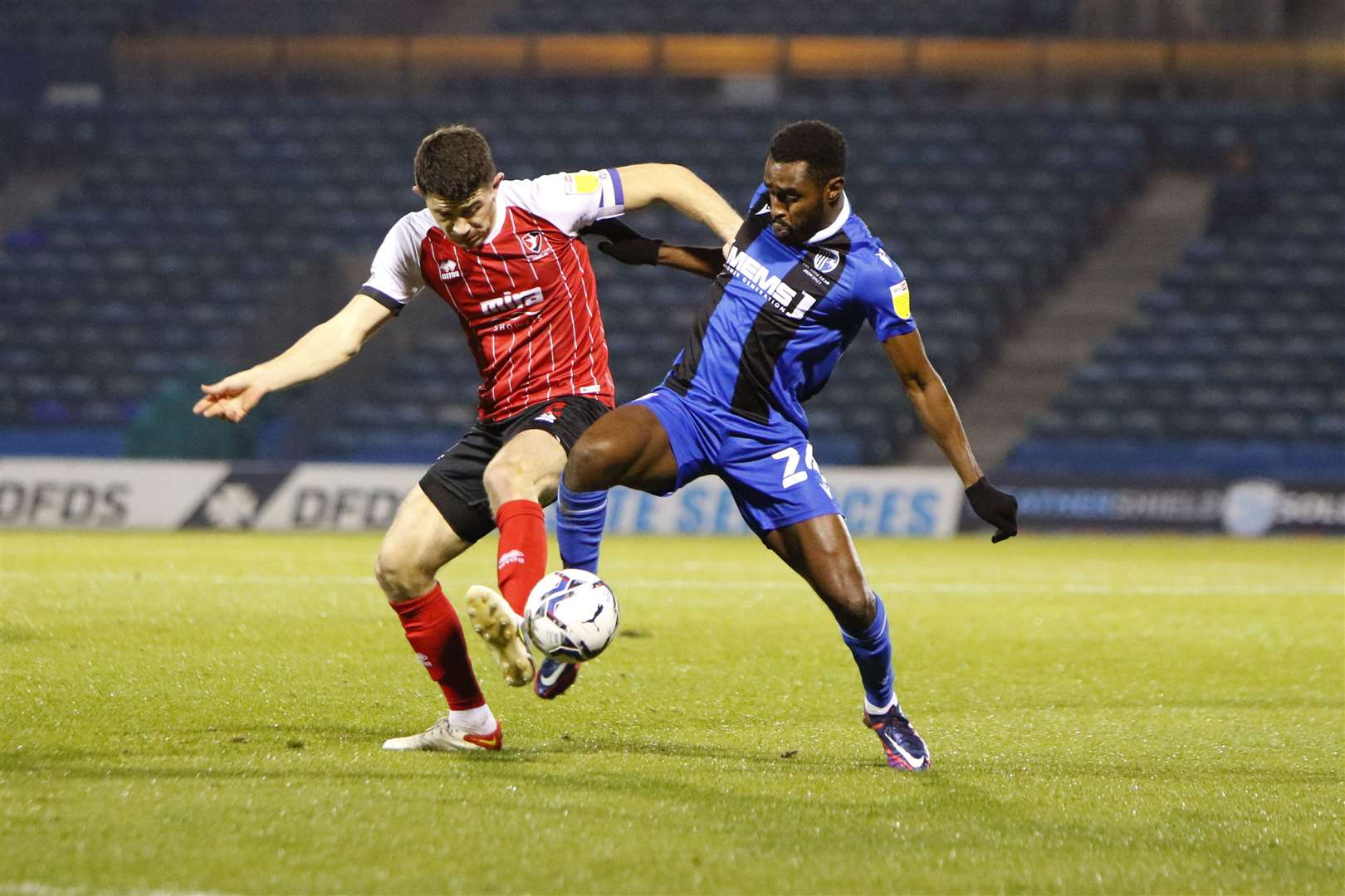 Mustapha Carayol puts in a challenge Picture: Andy Jones