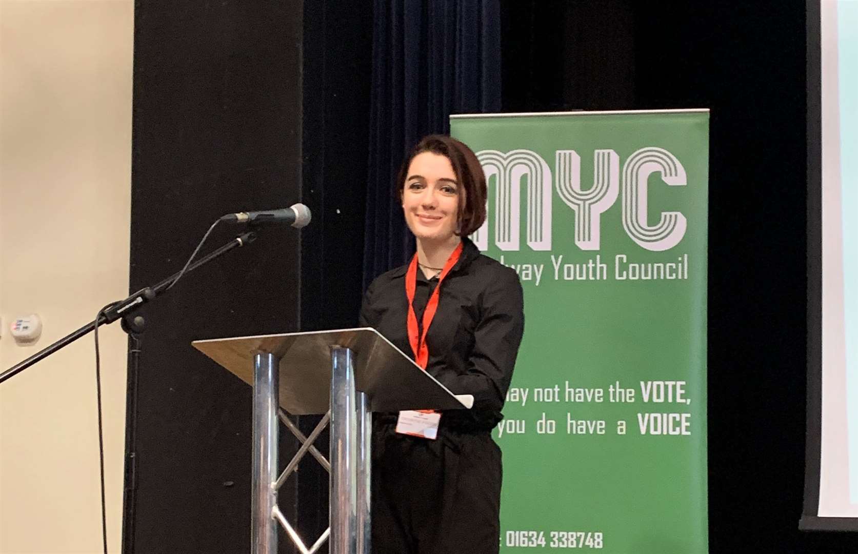Anna McGovern, making a speech at MYC's most recent annual conference