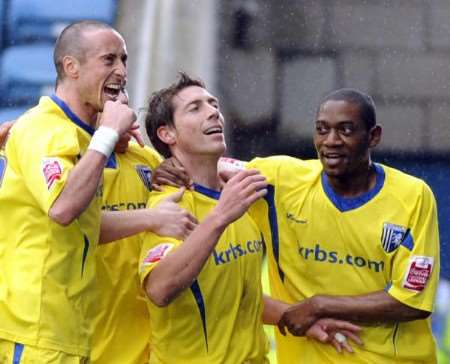 Nicky Southall celebrates his goal against Milwall