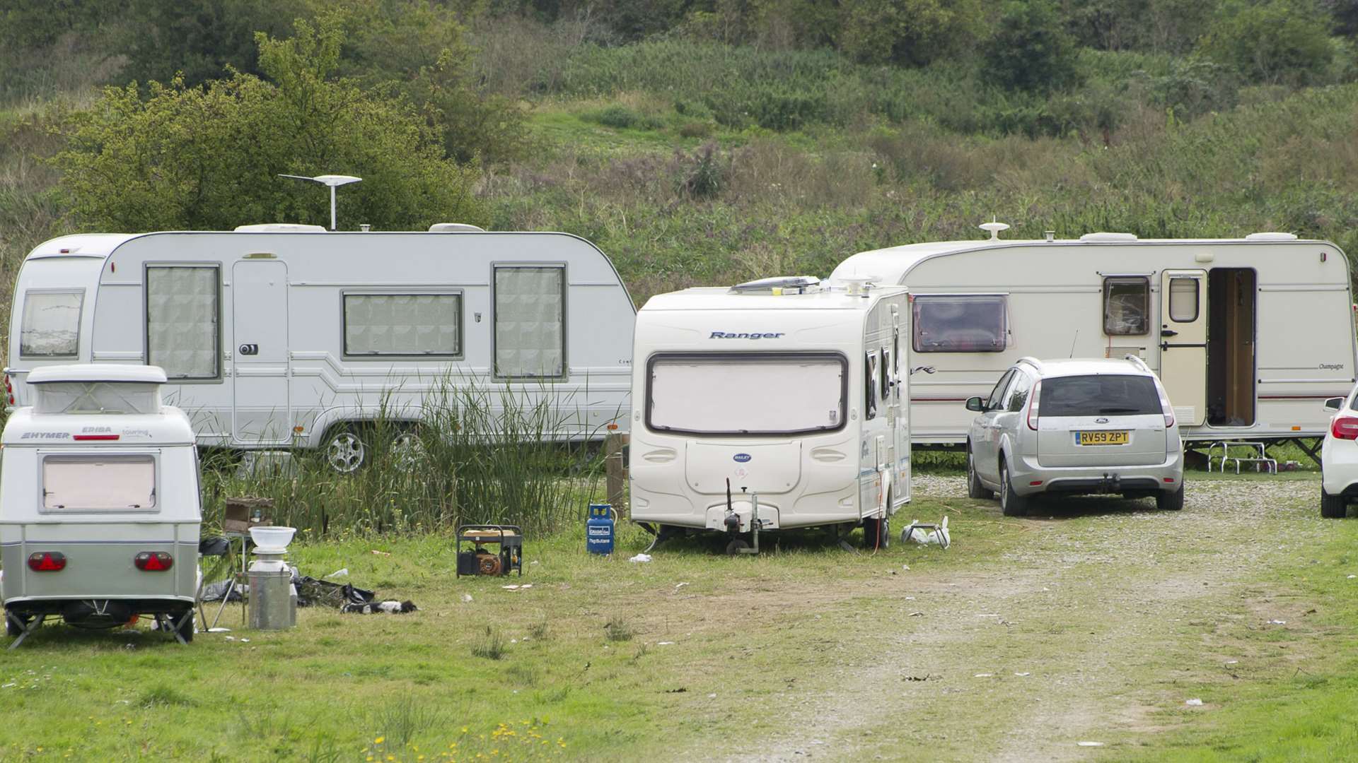 Travellers in Milton Creek Country Park, off Swale Way