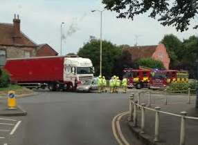 Emergency crews at the scene of the crash. Picture: Henry Marsh