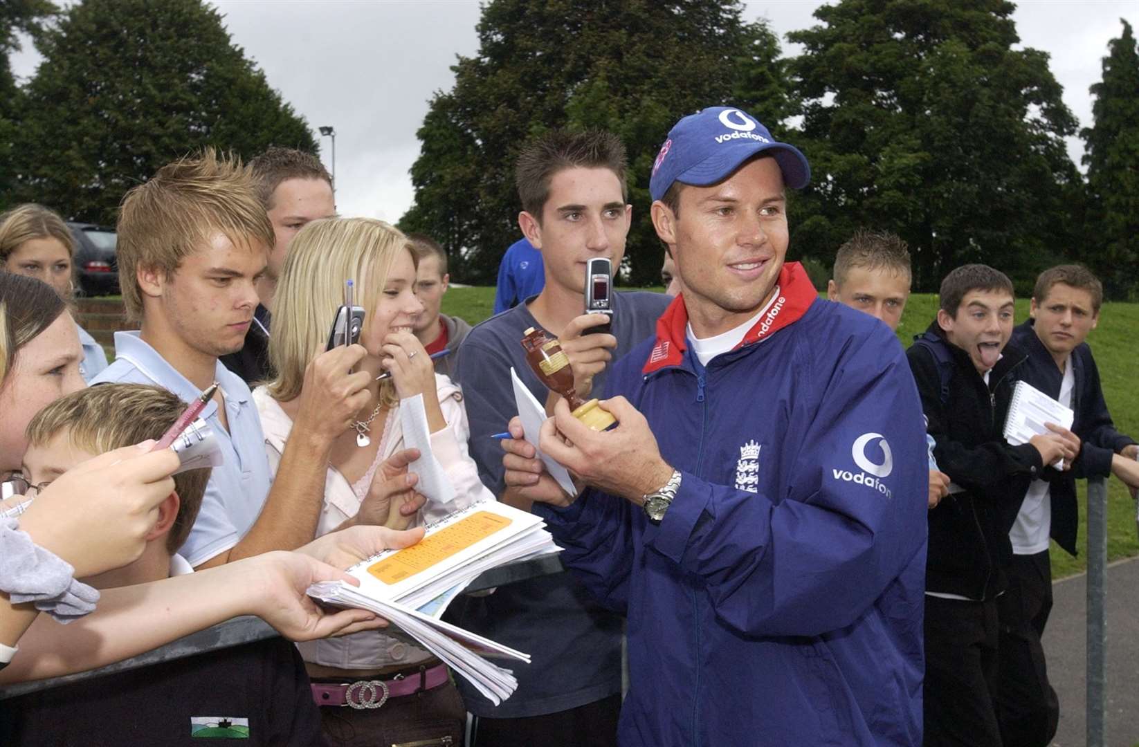 England Ashes hero Geraint Jones in 2005 busy signing autographs at Canterbury High School after the team's incredible series win over the Aussies