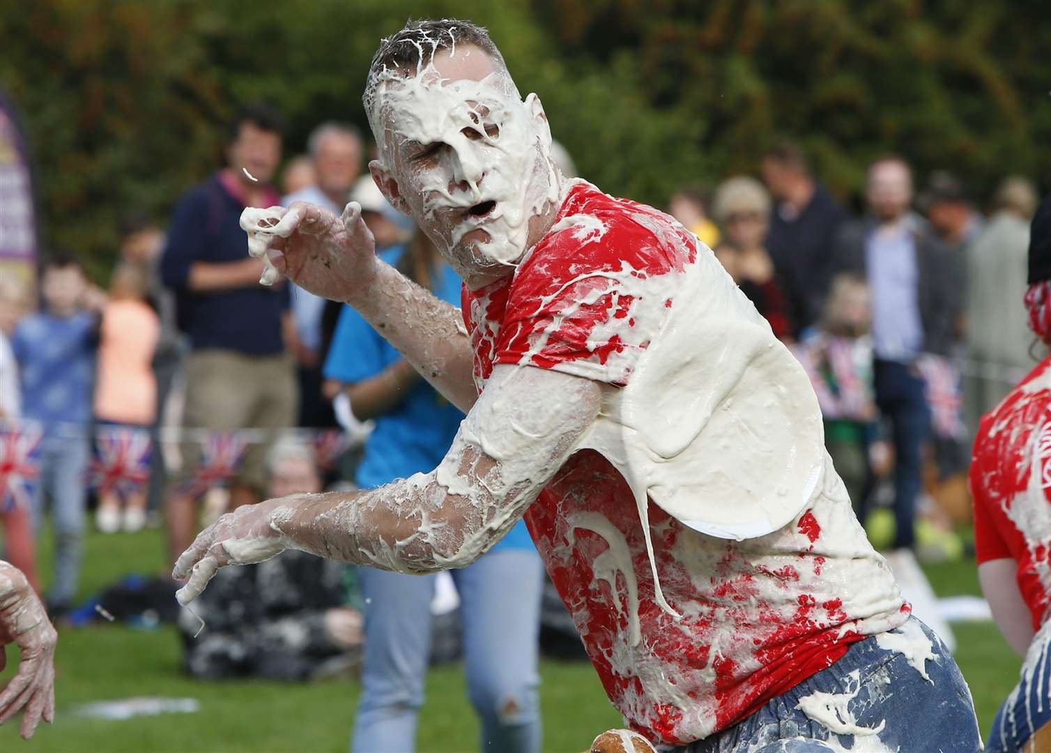 Competitors get stuck in during last year's World Custard Pie Championships in Coxheath. Picture: Andy Jones