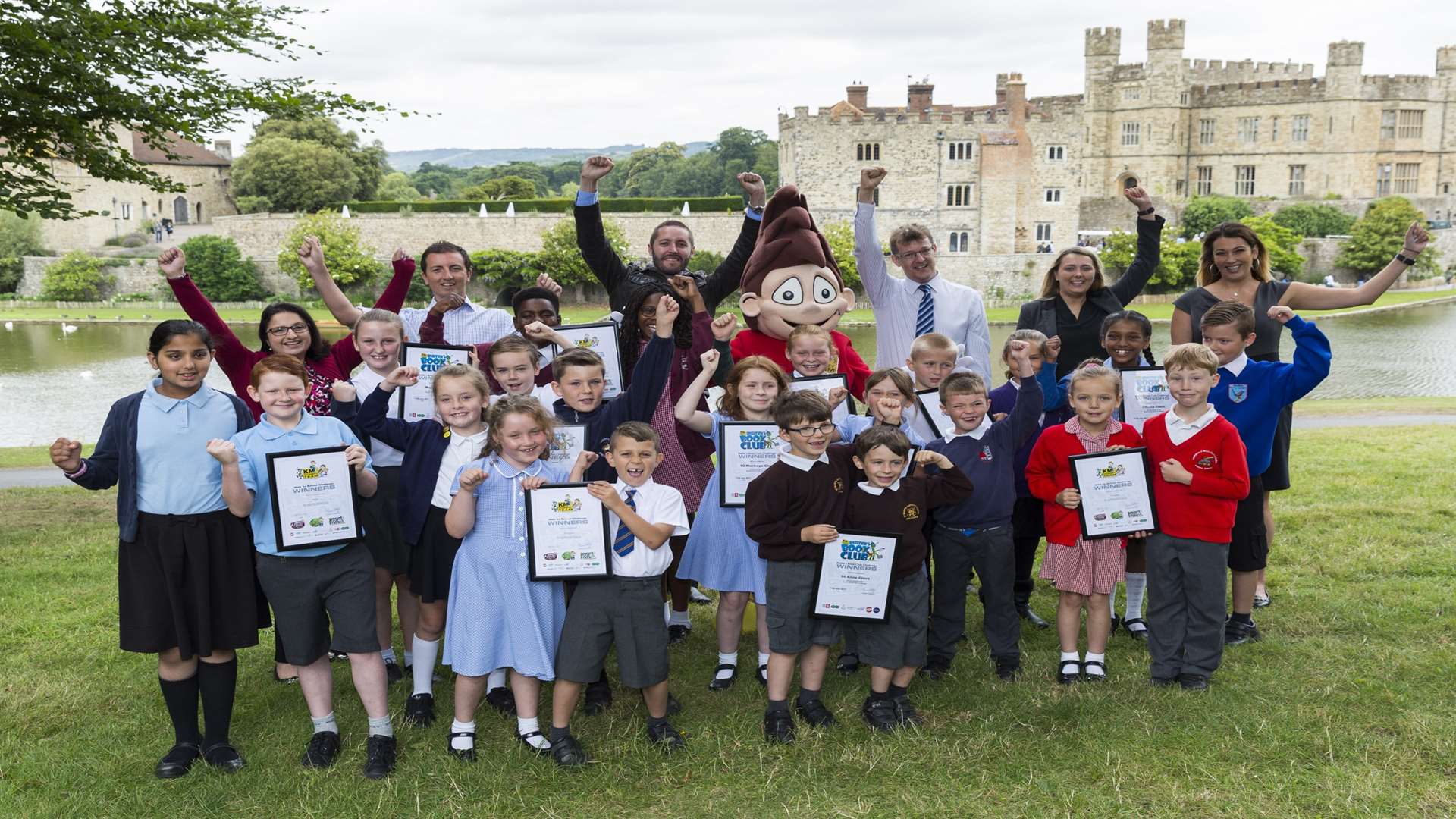 Walk to school and Buster's Book Club winners and supporters at Leeds Castle, Maidstone.