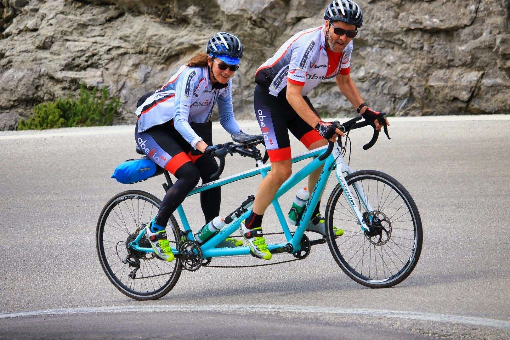 Cyclists Kate and John Bosley enjoy a tandem bike on a KM charity bike ride. Picture: Miguel Pilgrim