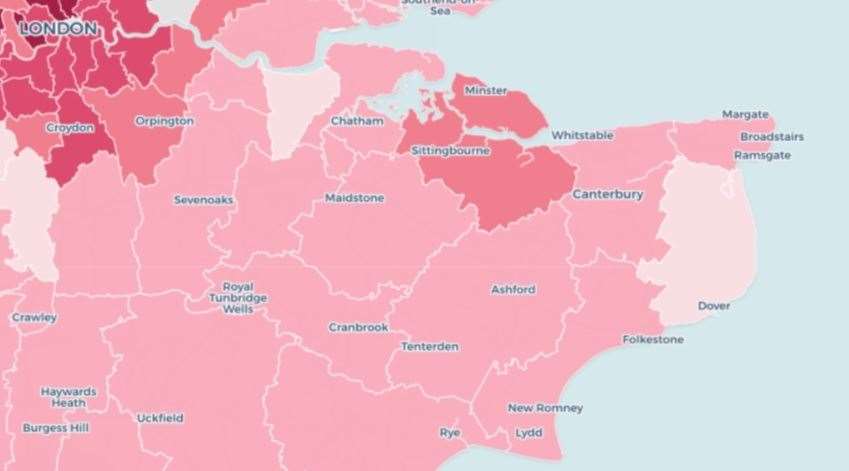 The Covid Symptom Study map highlights Swale as most at risk in Kent