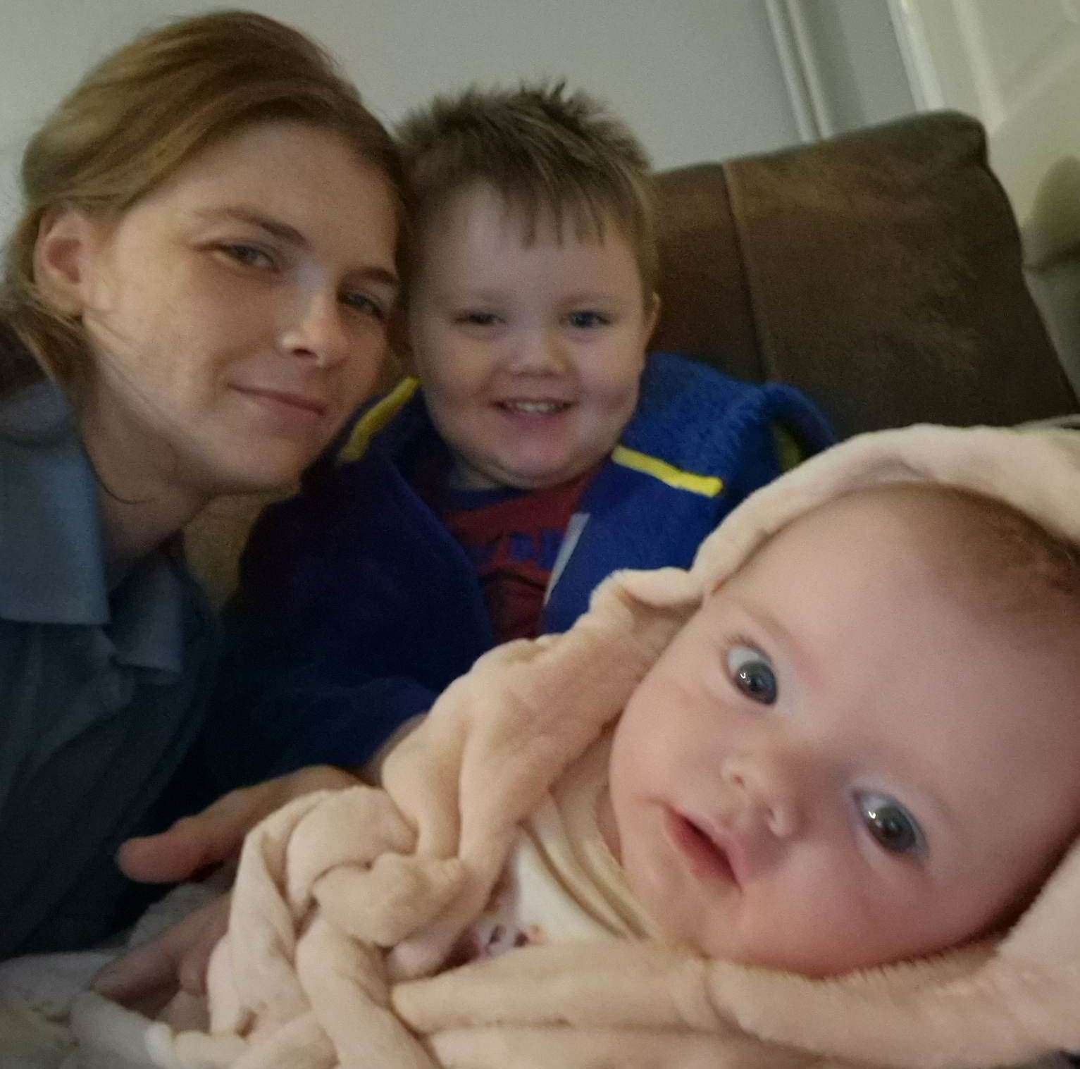 Natasha Bye, from Faversham, with her children Junior, 2, and Billie-Jo, six months
