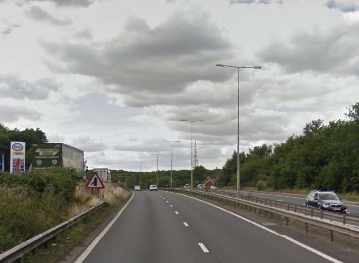The crash happened by the Gate services in the A2 near Canterbury. Pic Google Street View.