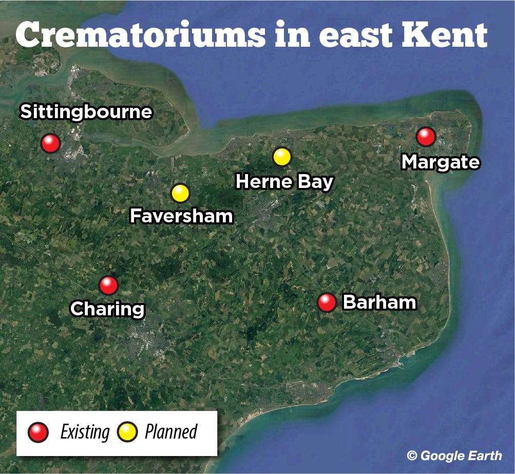 A map showing the nearest crematoriums to Herne Bay and Whitstable (61286830)