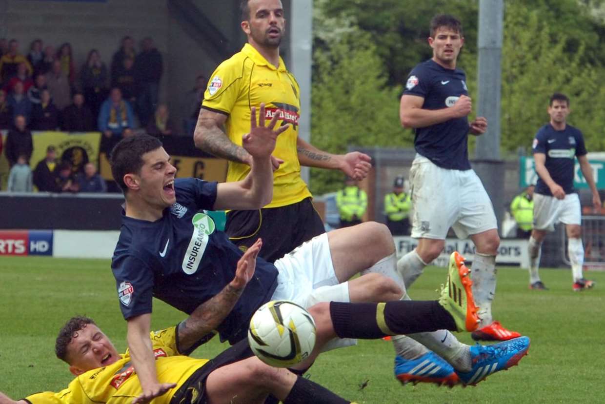 John Egan takes a tumble while playing on loan for Southend last season Picture: Echo Newspapers