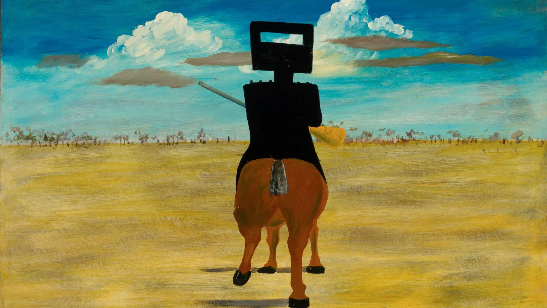 Sidney Nolan's Ned Kelly, 1946. Enamel on composition board. Copyright: Royal Academy of Arts