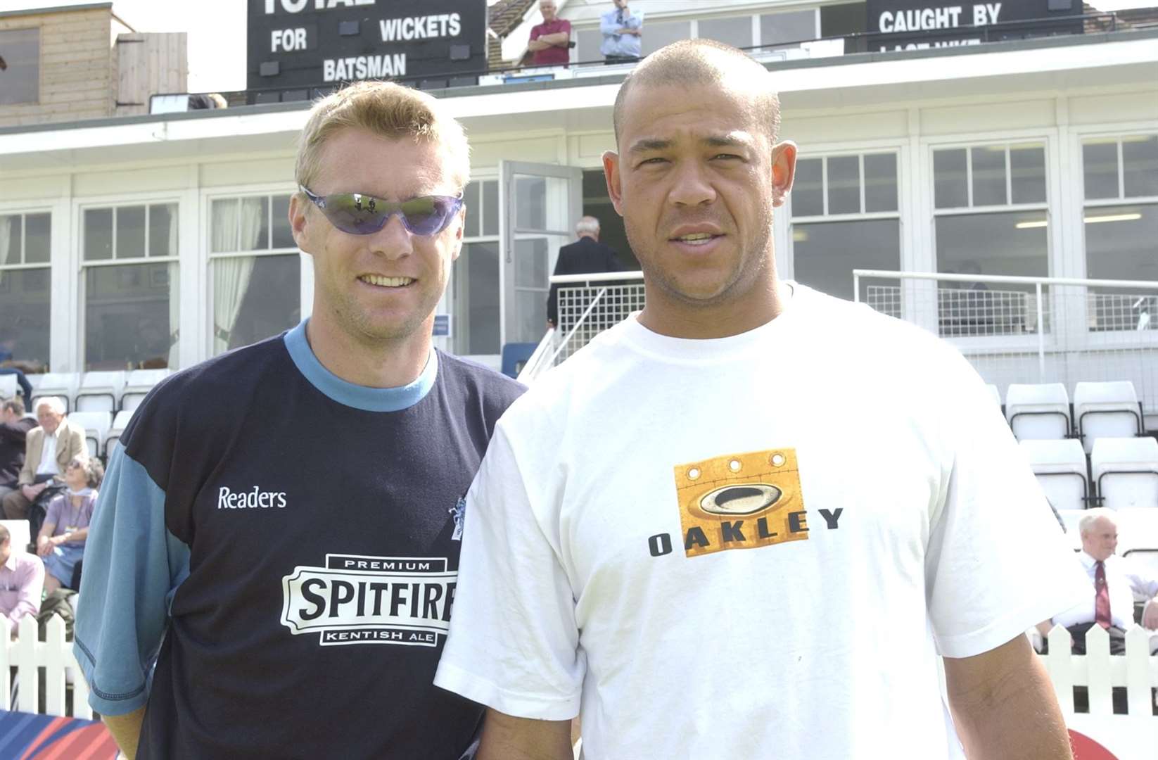Kent captain David Fulton with Andrew Symonds at Tunbridge Wells in 2003. Picture: Matthew Walker