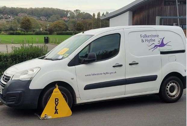 The clamped van. Picture: Mark Steeple